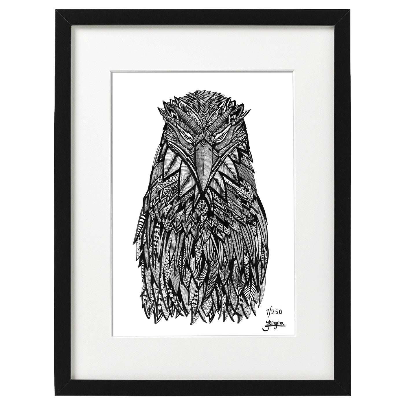 Hand drawn fine art print by uk artist and illustrator Jenniemyma. Black and white ink on paper, originally hand drawn using pen and pencil on paper. cato the eagle bird art motivational and inspiring wall art, limited edition and open editions available, hand signed and numbered depending on size of print.