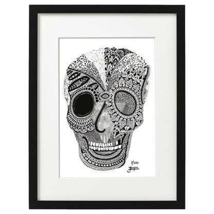 Hand drawn fine art print by uk artist and illustrator Jenniemyma. Black and white ink on paper, originally hand drawn using pen and pencil on paper. Armour Skull art motivational and inspiring wall art, limited edition and open editions available, hand signed and numbered depending on size of print.
